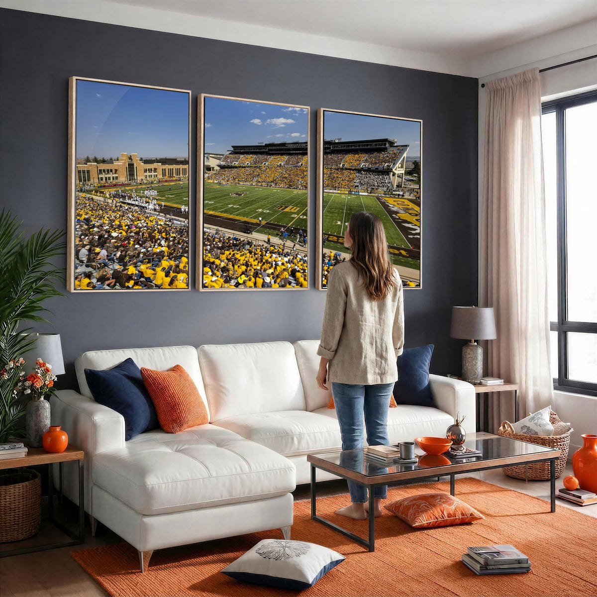 75112-MGV-CV-36X24 - University of Wyoming Cowboys Football Team Print, Laramie, Home Bar Wall Decor