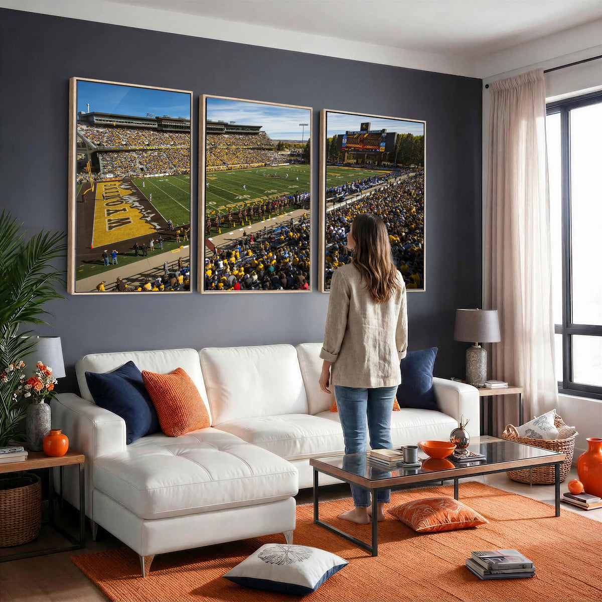 89846-MGV-CV-36X24 - University of Wyoming Cowboys Football Team Print, Laramie, Man Cave Wall Decor
