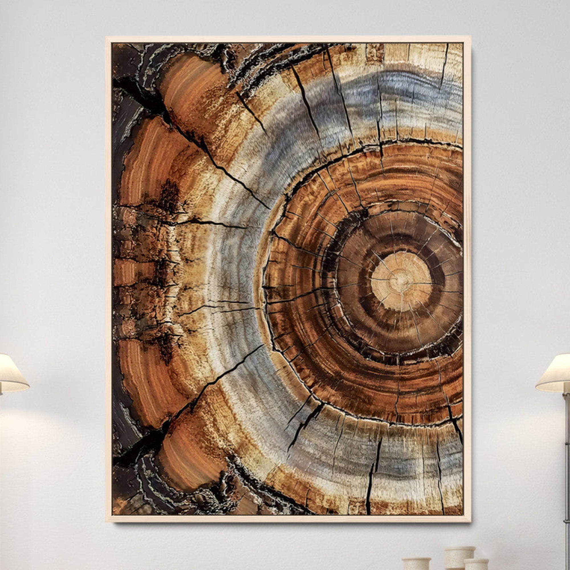 28233914-MGV-CV-36X24-Tree Rings Wall Art Canvas Print – Rustic Wood Grain Pattern Natural Rings Earthy Artwork for Home, Office, Living Room