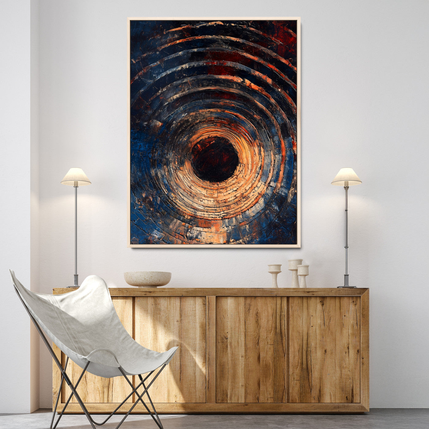 Textured Spiral Wall Art Canvas Print, Framed Abstract Void Art Picture Print, Wooden Vortex Perfect Modern Industrial Decor, Framed