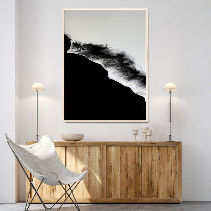 Ocean Wave Wall Art Canvas Print, Abstract Wave Print, Framed Monochrome Sea Art Print, Large Ink Wave Form Printing Perfect for Modern