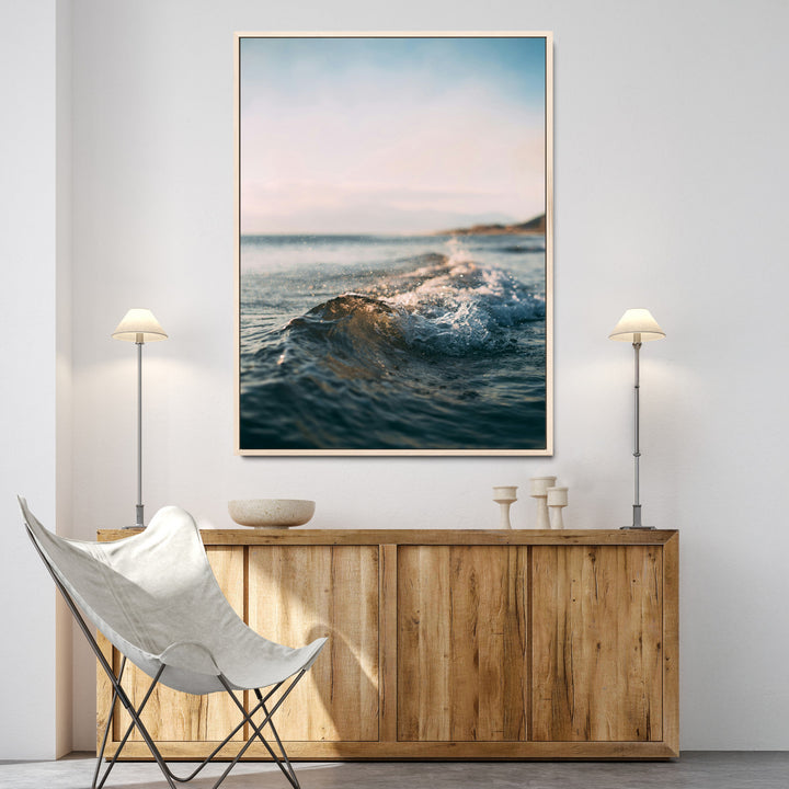 Ocean Waves Wall Art Canvas Print, Framed Coastal Serenity Wall Art Print, Golden Hour Perfect Modern Coastal Decor Artwork
