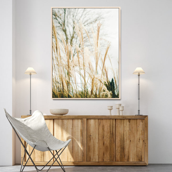 Pampas Grass Wall Art Canvas Print, Framed Neutral Tones Art Picture Print, Minimalist Nature Perfect Boho Minimalist Decor Artwork