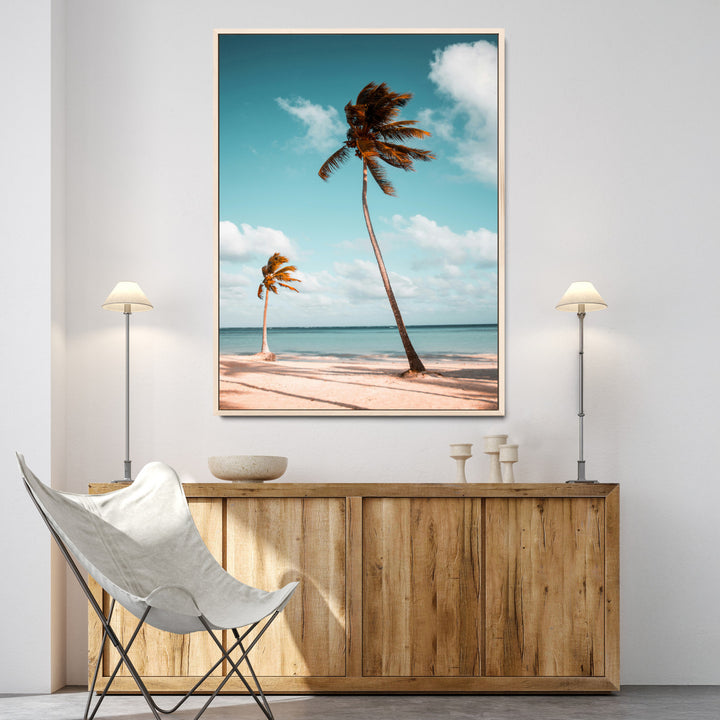 Tropical Beach Wall Art Canvas Print, Framed Coastal Palm Trees Art Picture Print, Serene Ocean View Perfect Tropical Coastal Decor Artwork