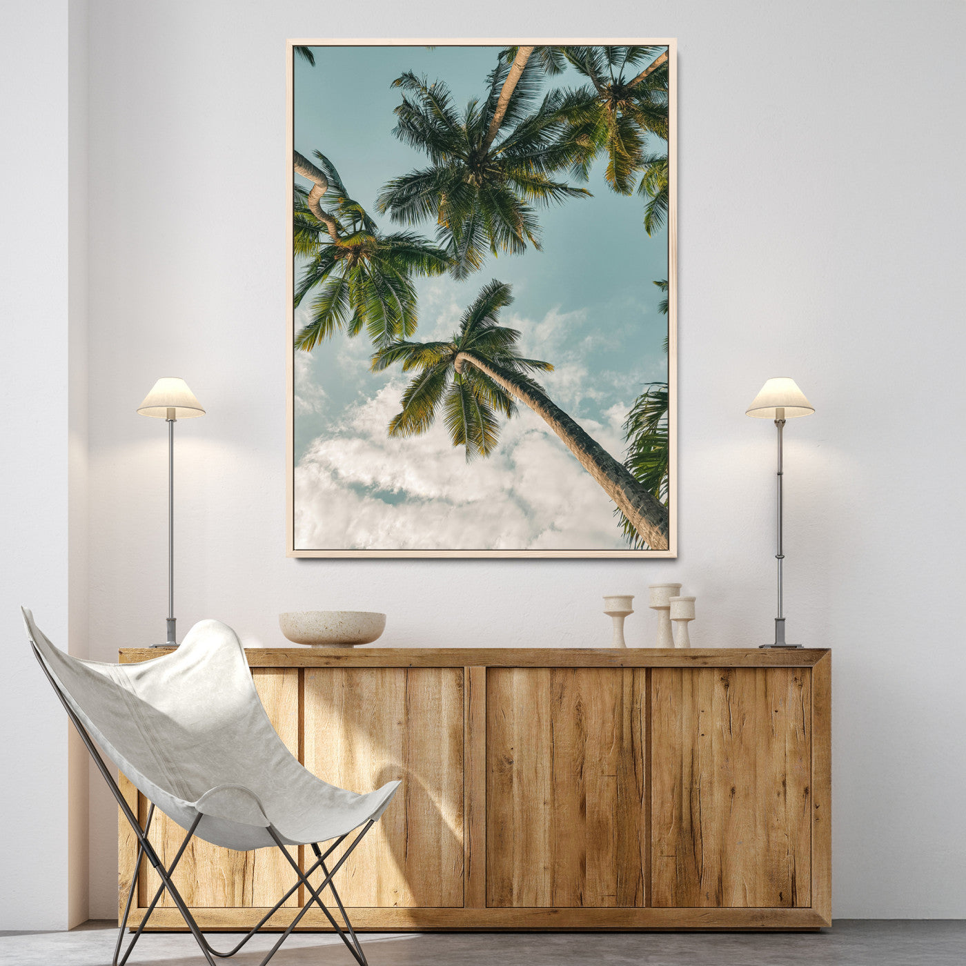 Tropical Palm Trees Wall Art Canvas Print, Framed Coastal Nature Art Picture Print, Relaxing Summer Vibes Perfect Boho Coastal Decor Artwork