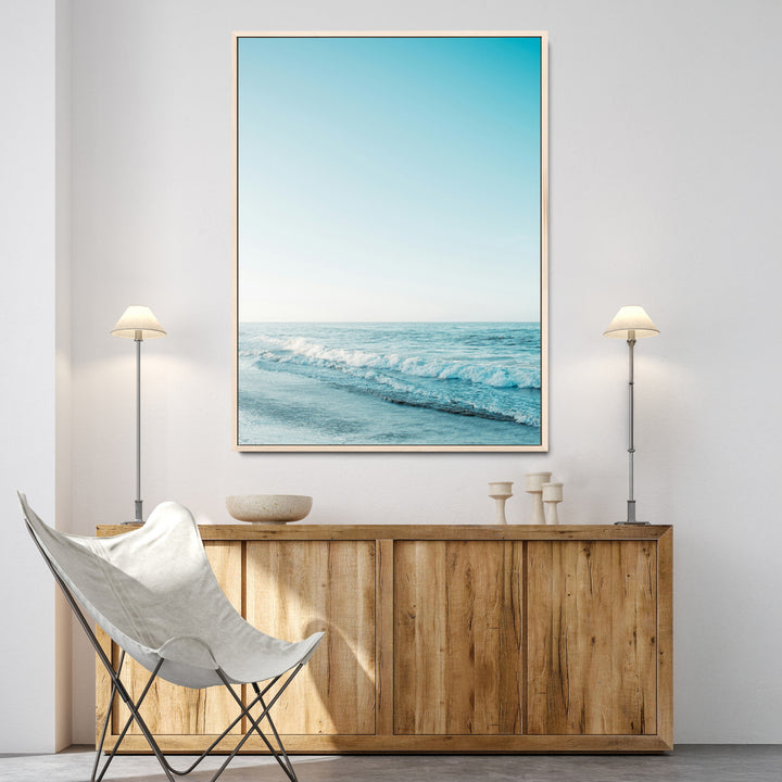 Minimalist Ocean Wall Art Canvas Print, Framed Calm Seascape Art Picture Print, Soft Blue Tones Perfect Coastal Minimalist Decor Artwork