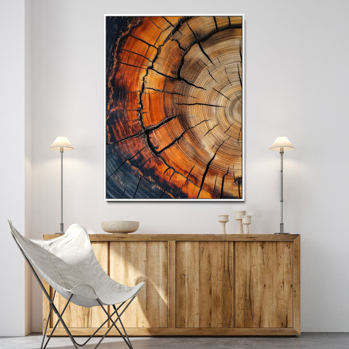 Tree Rings Wall Art Canvas Print, Framed Wood Detail Art Picture Print, Rustic Texture Perfect Rustic Warm Decor Artwork