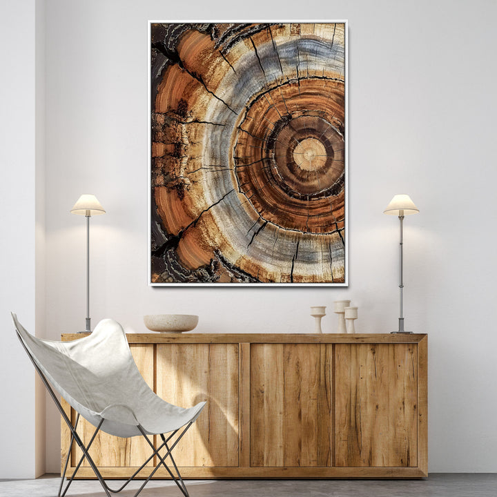 Tree Rings Wall Art Canvas Print, Framed Wood Texture Art Picture Print, Rustic Pattern Perfect Rustic Organic Decor Artwork, Framed Wood