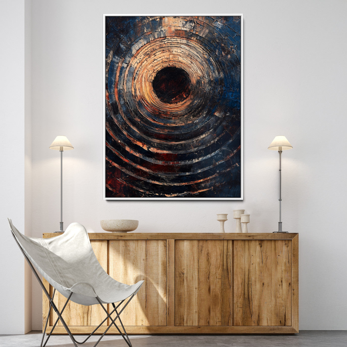 Textured Spiral Wall Art Canvas Print, Framed Abstract Void Art Picture Print, Wooden Vortex Perfect Modern Industrial Decor