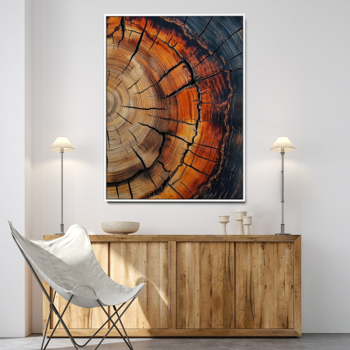 Tree Rings Wall Art Canvas Print, Framed Burnt Wood Art Picture Print, Rustic Texture Perfect Rustic Earth Decor, Framed Wood Grain Canvas