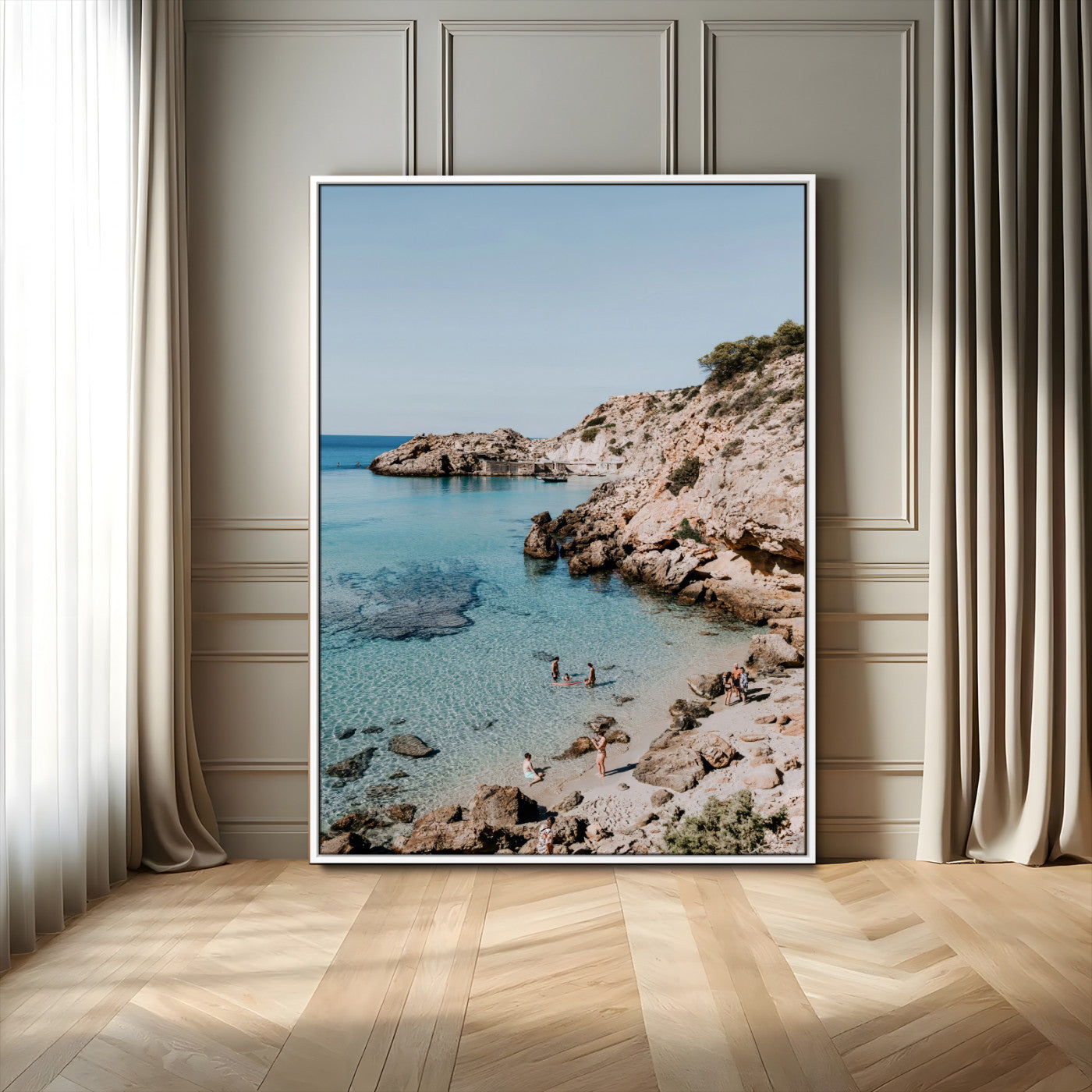 MGV-FC-24X36 - Turquoise Cove Wall Art Canvas Print, Framed Ibiza Beach Art Picture Print, Mediterranean Shore Perfect Boho Coastal Decor Artwork