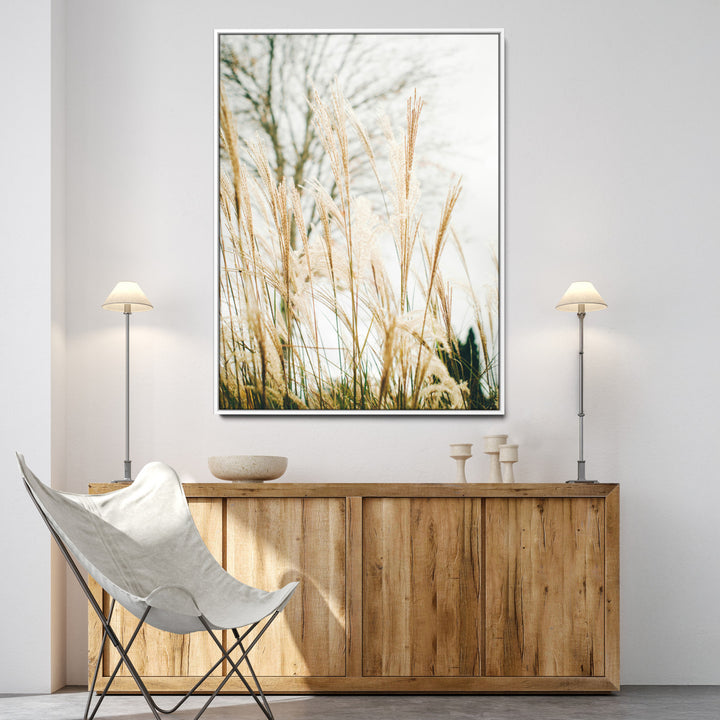 Pampas Grass Wall Art Canvas Print, Framed Neutral Tones Art Picture Print, Minimalist Nature Perfect Boho Minimalist Decor Artwork
