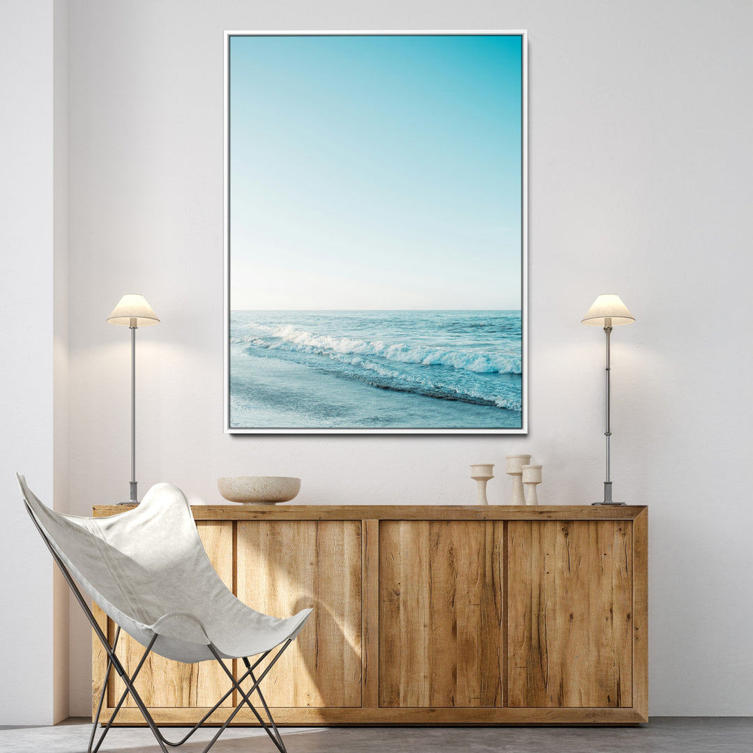 Minimalist Ocean Wall Art Canvas Print, Framed Calm Seascape Art Picture Print, Soft Blue Tones Perfect Coastal Minimalist Decor Artwork