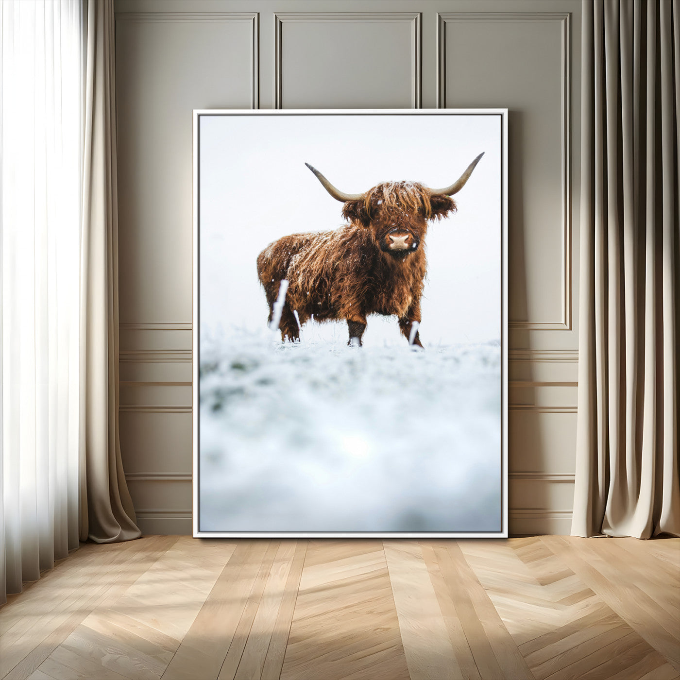 MGV-FC-24X36 - Highland Cow Wall Art Canvas Print, Framed Horned Cow Art Picture Print, Scottish Cattle Perfect Farmhouse Decor Artwork