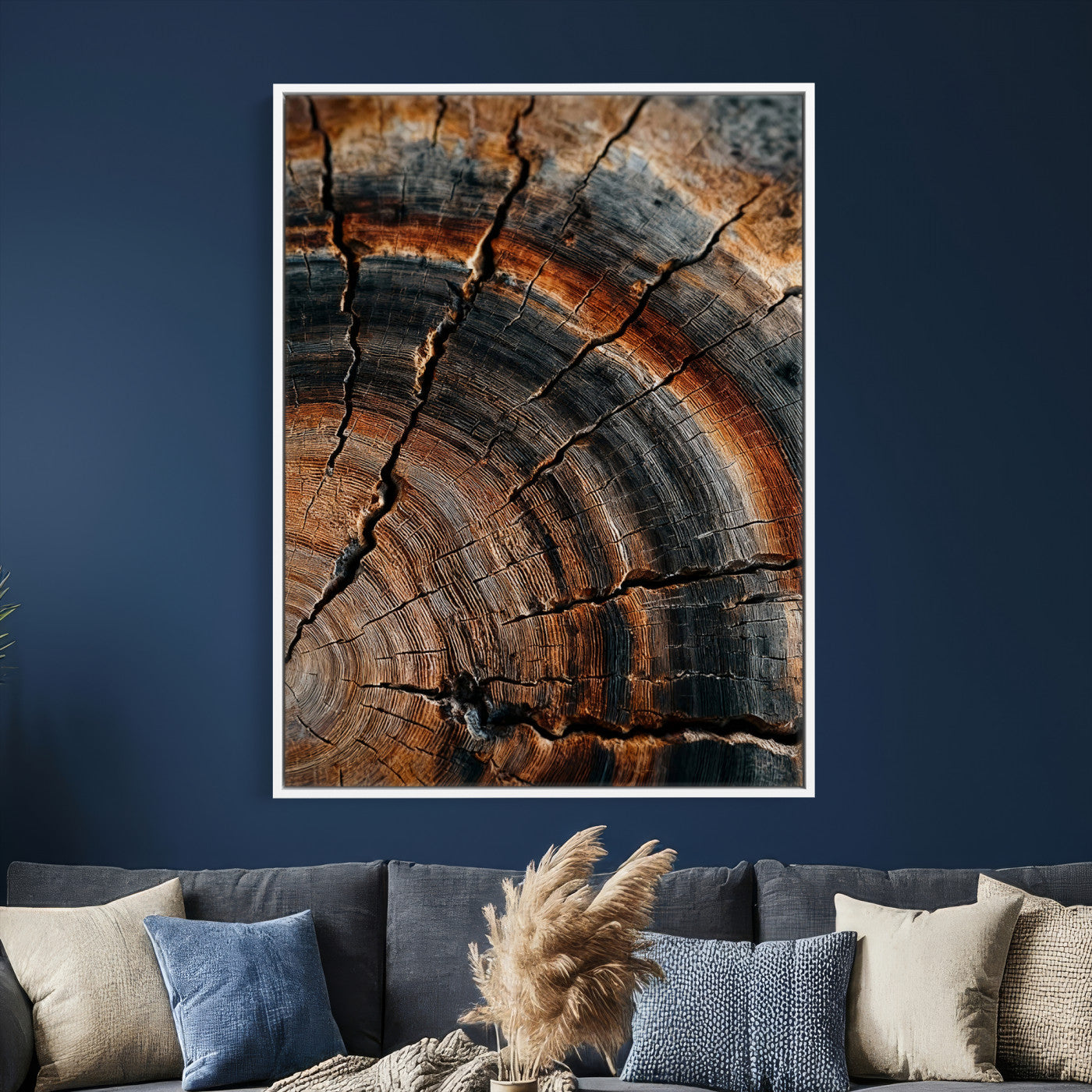 92693966D-MGV-CV-24X36 - Large Abstract Wood Grain Canvas Print, Wood Tree Ring Pattern Wall Art, Framed Canvas Ready to Hang
