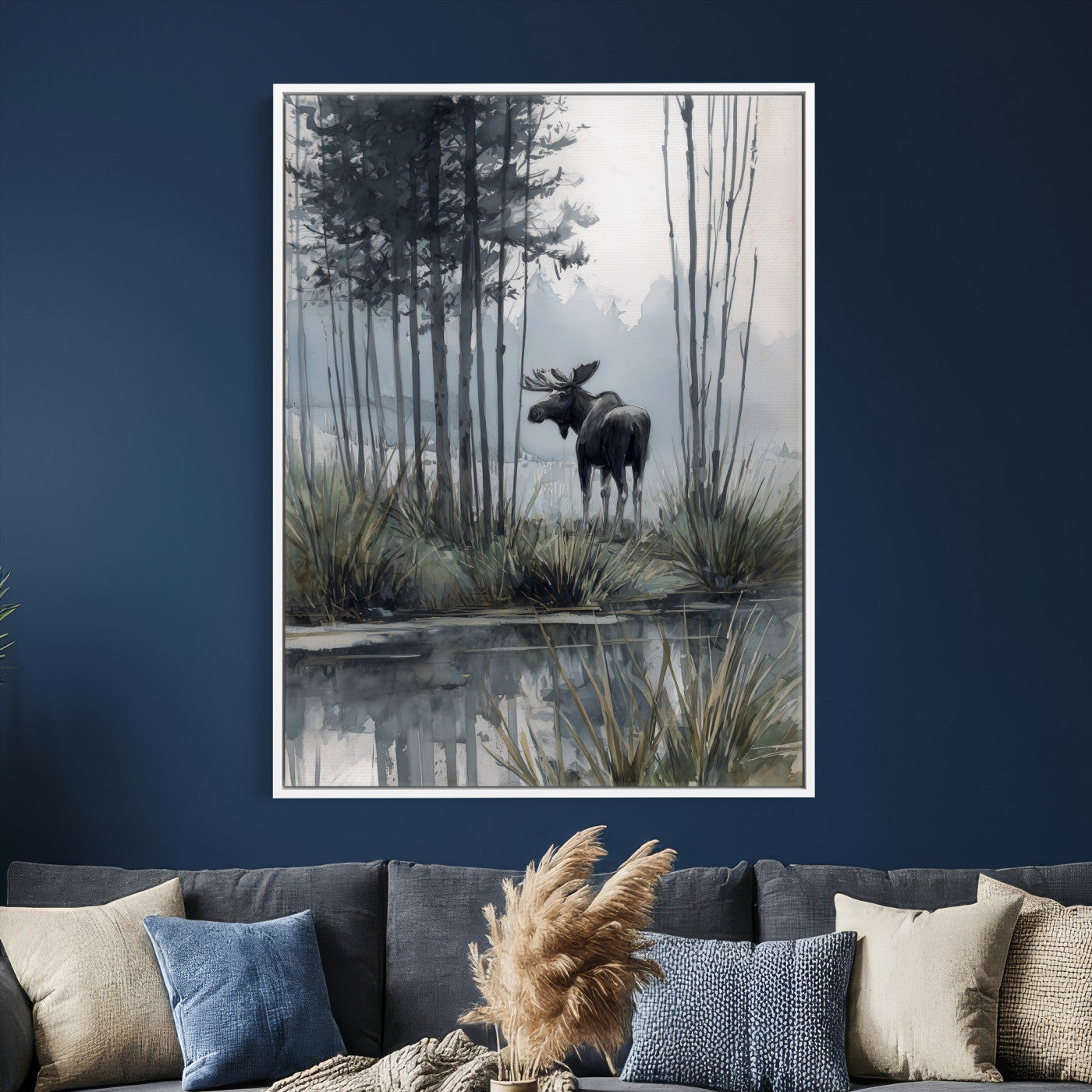 63767896-MGV-CV-24X36 - Abstract Moose Forest Wall Art Canvas Print – Wildlife Nature Artwork Print for Living Room, Cabin, and Office Decor