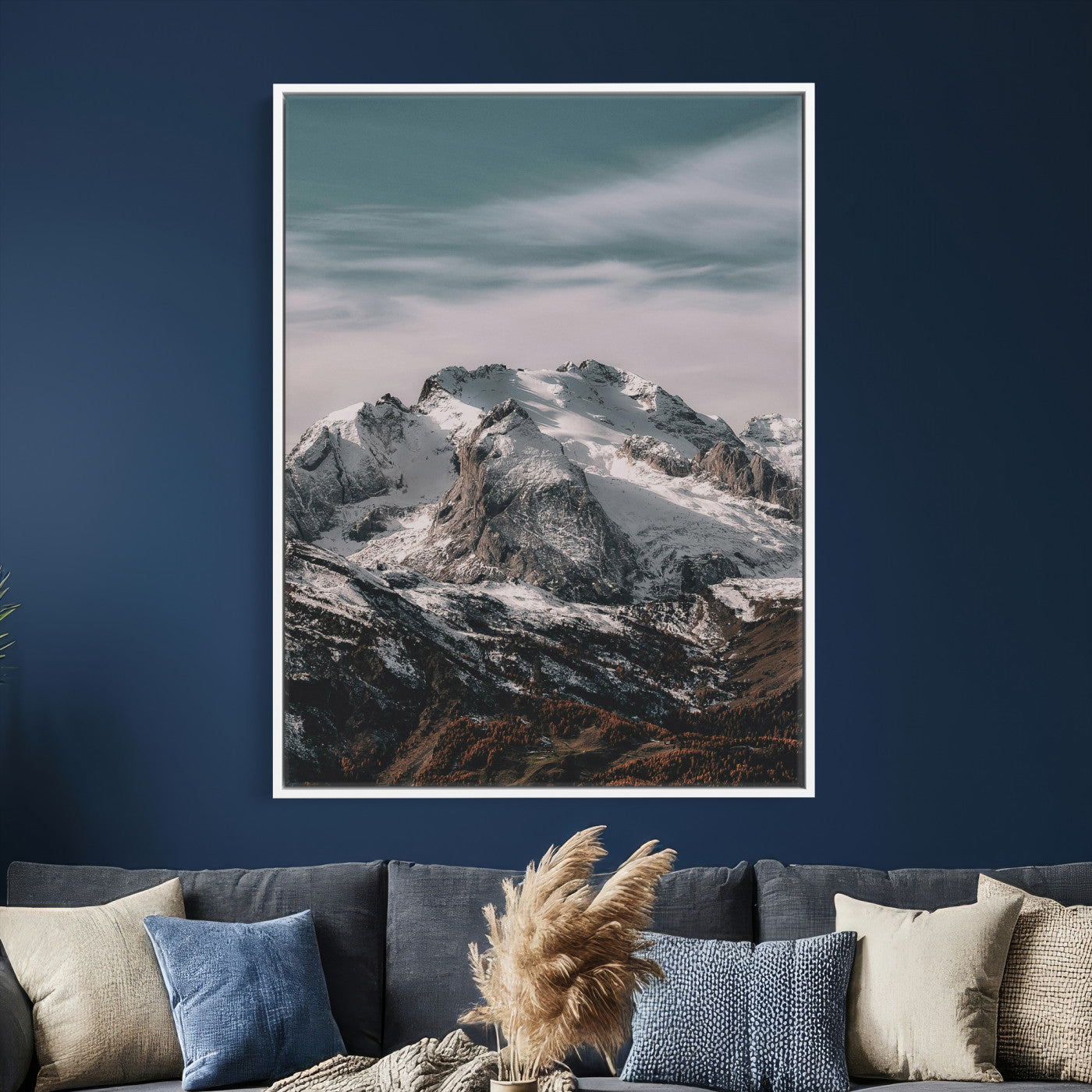 73655572-MGV-CV-24X36 - Alpine Mountain Landscape Wall Art Canvas Print, Snowy Peak Nature Wall Decor, Minimal Mountain Photography Canvas, Large Vertical Mountain Wall Art