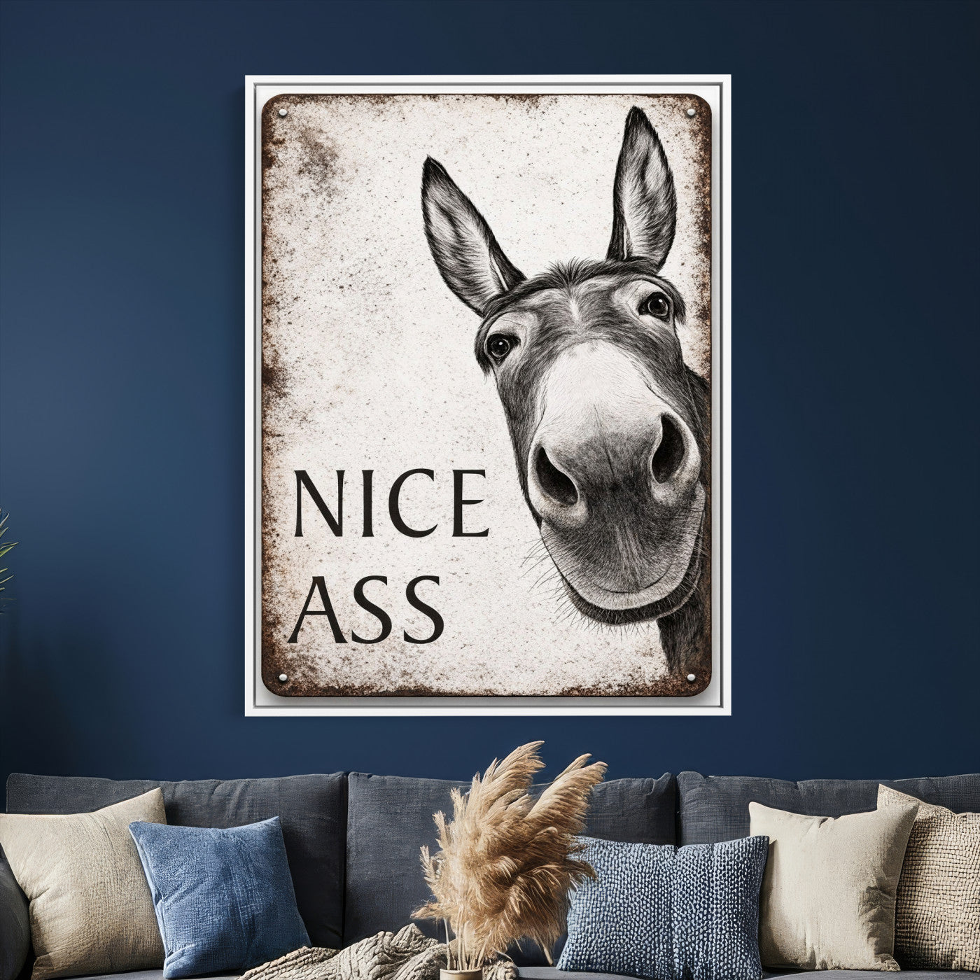 8151788R6-MGV-CV-24X36 - Funny Donkey Bathroom Wall Art Canvas Print, Nice Ass Farm Animal Sign, Rustic Farmhouse Humor Decor, Toilet Wall Art