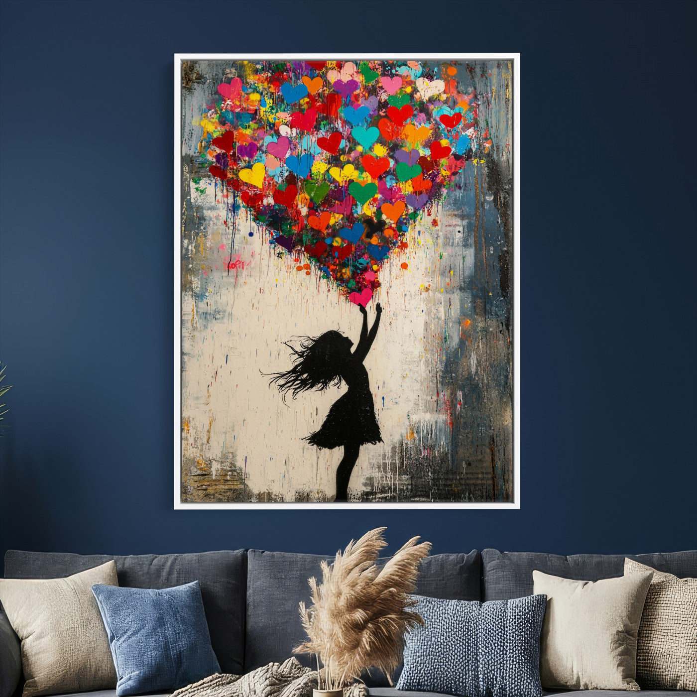 36253538-MGV-CV-24X36 - Banksy Street Art Canvas Wall Art, Girl Heart Balloons Banksy Style Print, Colorful Graffiti Love Decor, Urban Pop Art, Kids Room Inspirational Wall Art