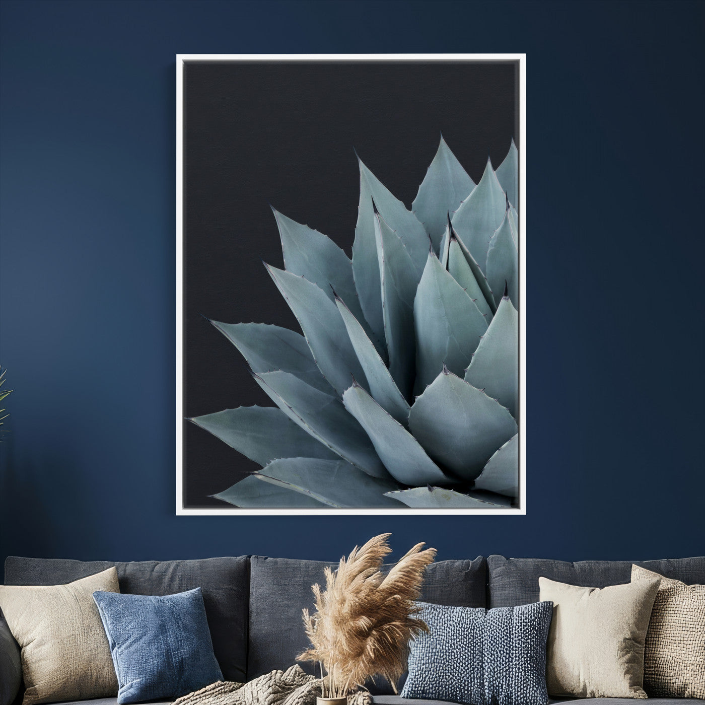 59803798-MGV-CV-24X36 - Agave Wall Art Canvas Print, Blue Green Succulent Botanical Framed Artwork, Minimalist Desert Plant Decor for Living Room Bedroom Office Bathroom
