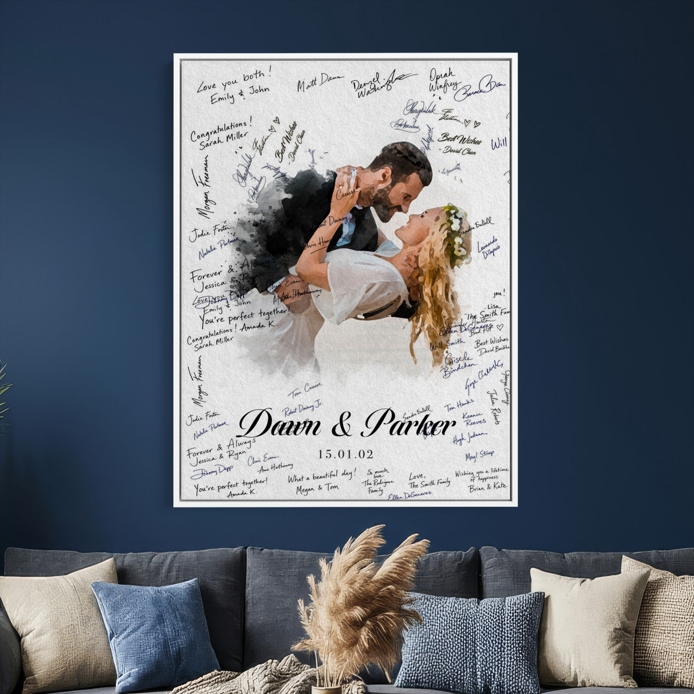 38010783-MGV-CV-24X36 - Wedding Guest Book Alternative Wall Art Canvas Print, Personalized Wedding Signature Poster, Custom Couple Photo Guestbook Canvas