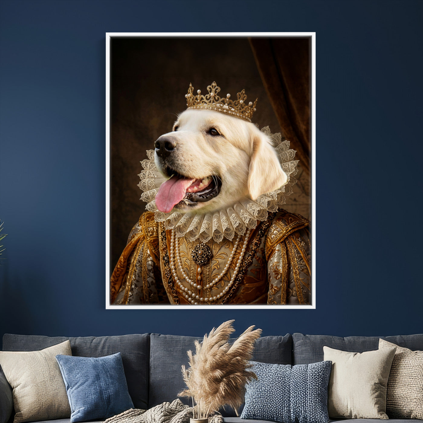 38460512L1-MGV-CV-24X36 - Custom Royal Pet Portrait Canvas, Your Dog or Cat as Queen King Aristocrat, Personalized Regal Animal Art