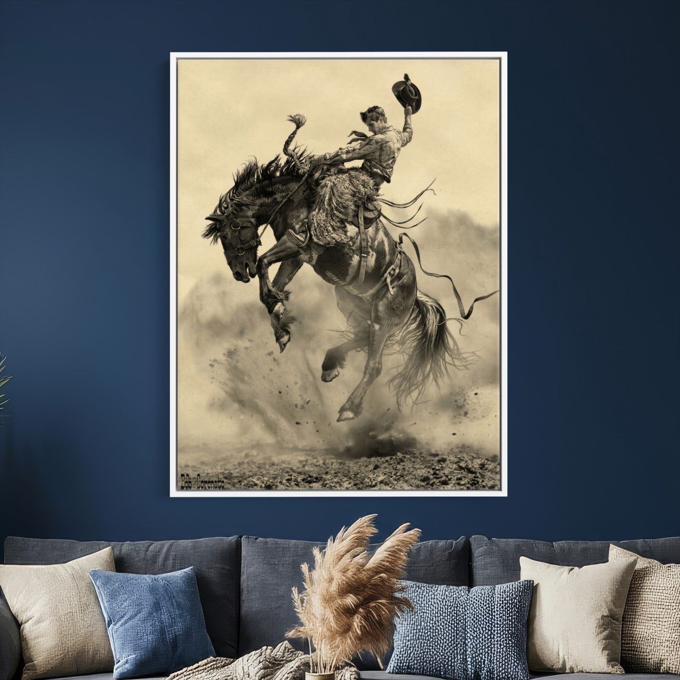 94461975-MGV-CV-24X36 - Vintage Cowboy Wall Art Canvas Print, Western Horse Rider Decor