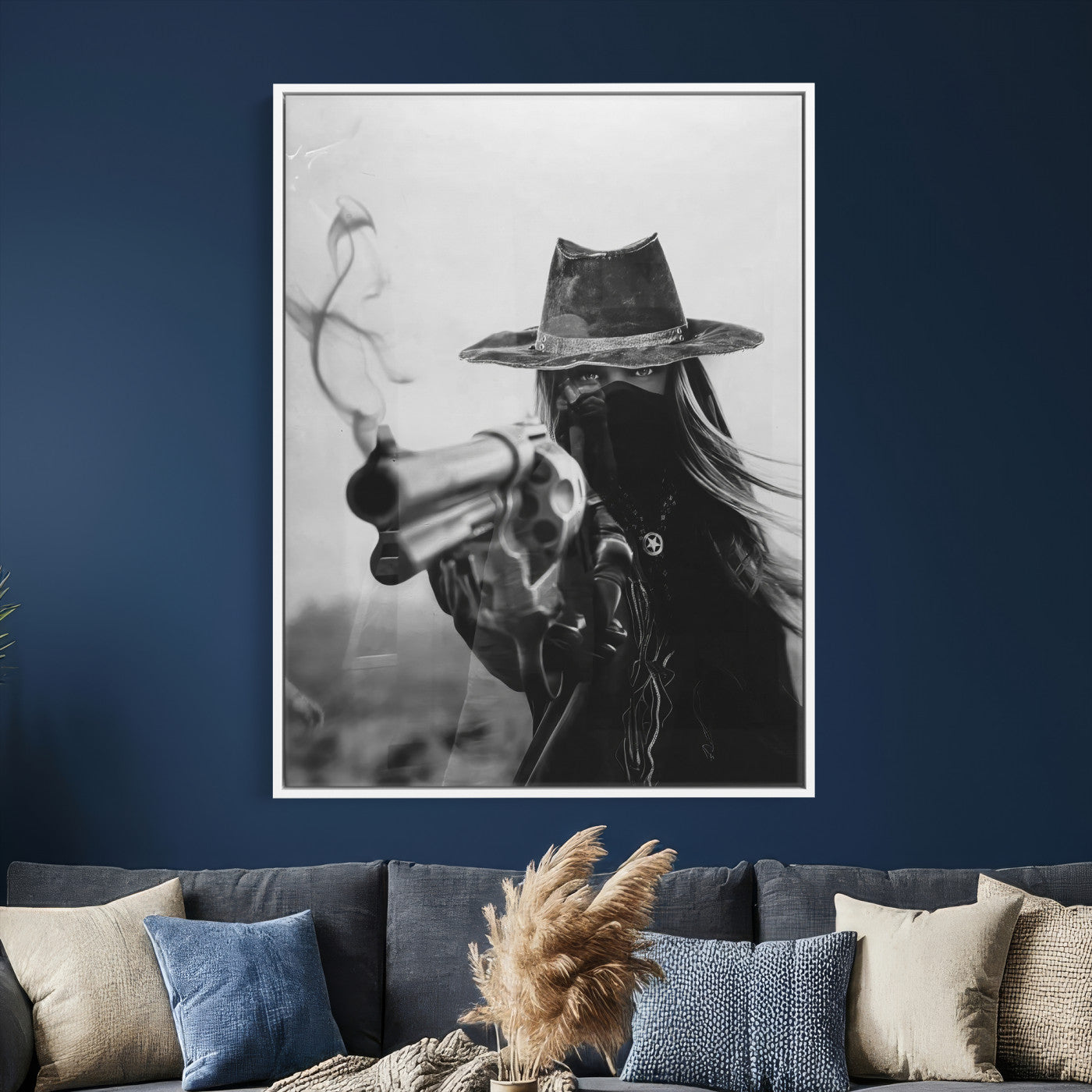 11948430-MGV-CV-24X36 - Vintage Cowboy Wall Art Canvas Print - Western Gunslinger Revolver Artwork,