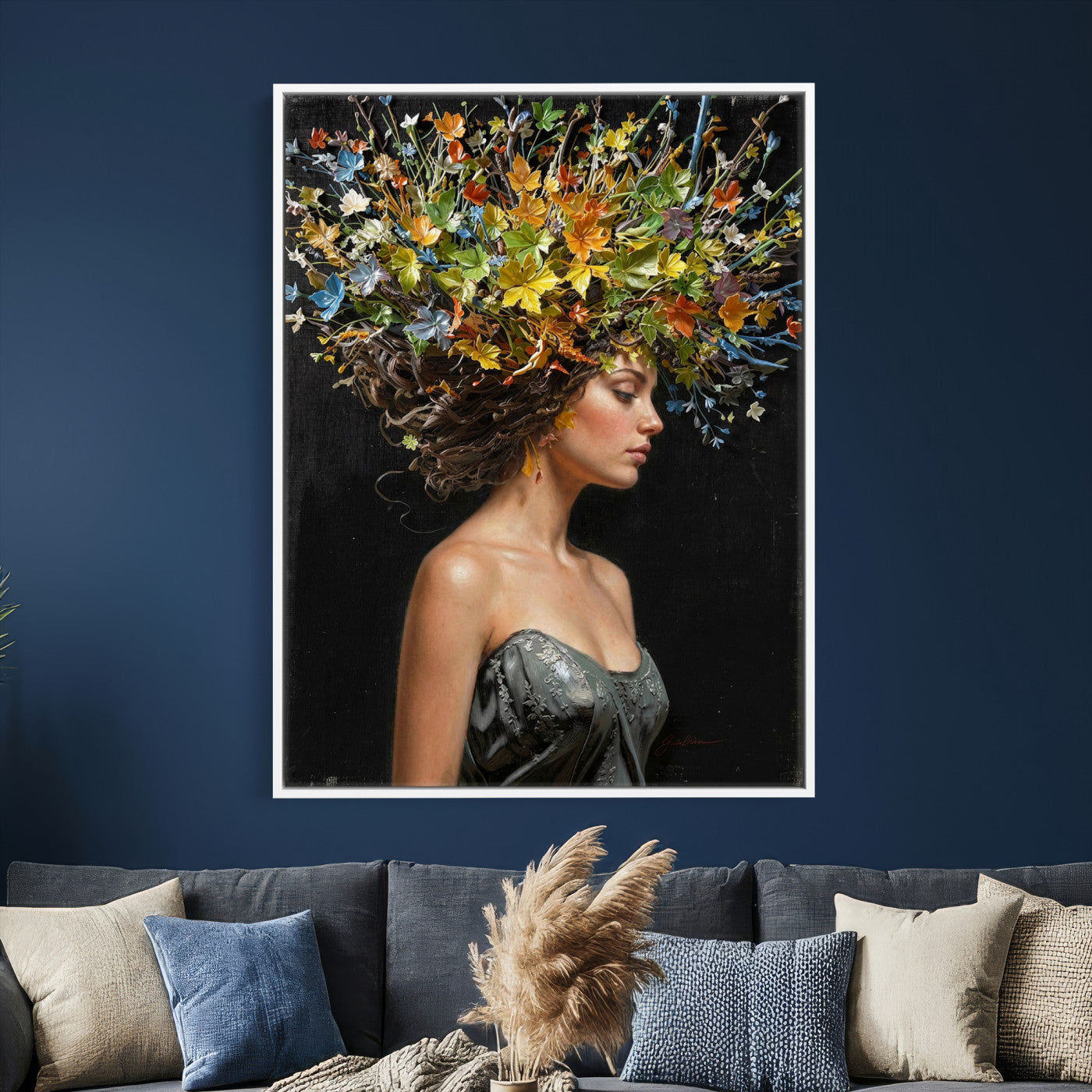 67932423-MGV-CV-24X36 - Surreal Woman Floral Canvas Wall Art Goddess Portrait Oil Painting Print