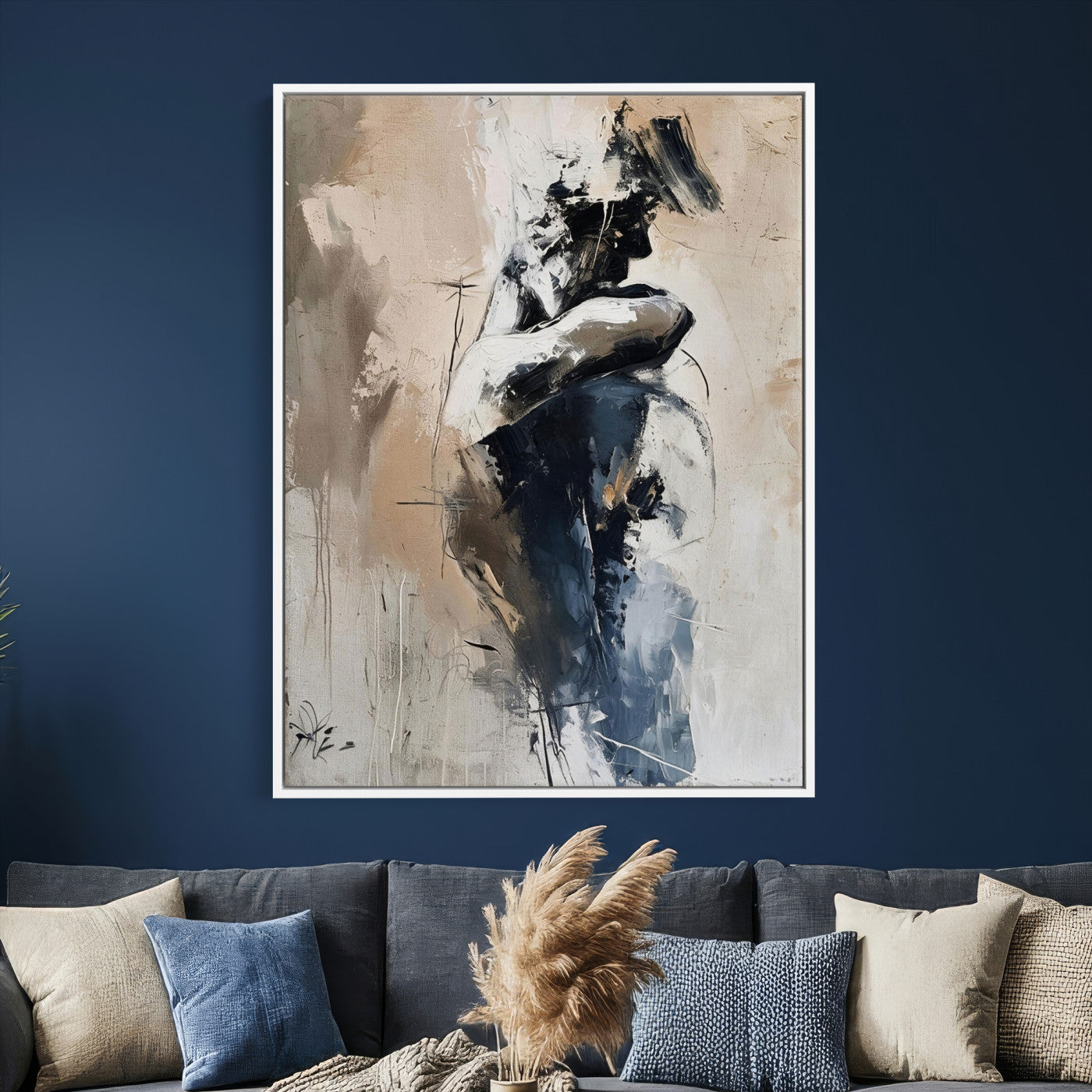 60223455-MGV-CV-24X36 - Monochrome Figurative Abstract Canvas Wall Art Moody Figure Oil Painting Print