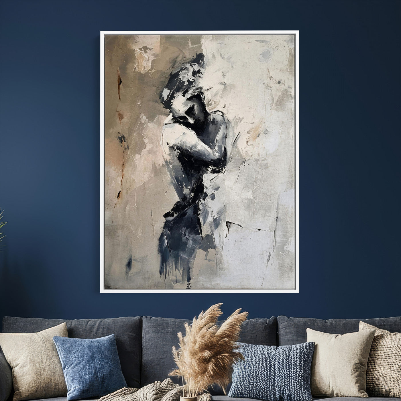 95556055-MGV-CV-24X36 - Monochrome Figurative Abstract Canvas Wall Art Moody Figure Oil Painting Print