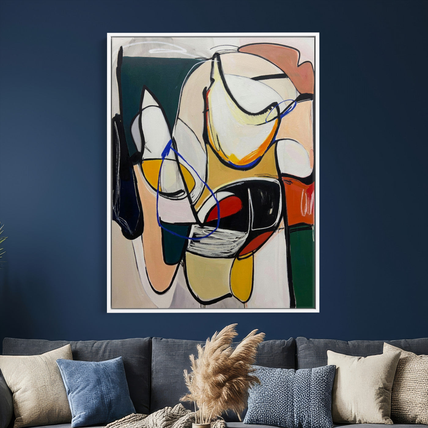 78751462-MGV-CV-24X36 - Mid Century Modern Abstract Canvas Wall Art Colorful Cubist Painting Print