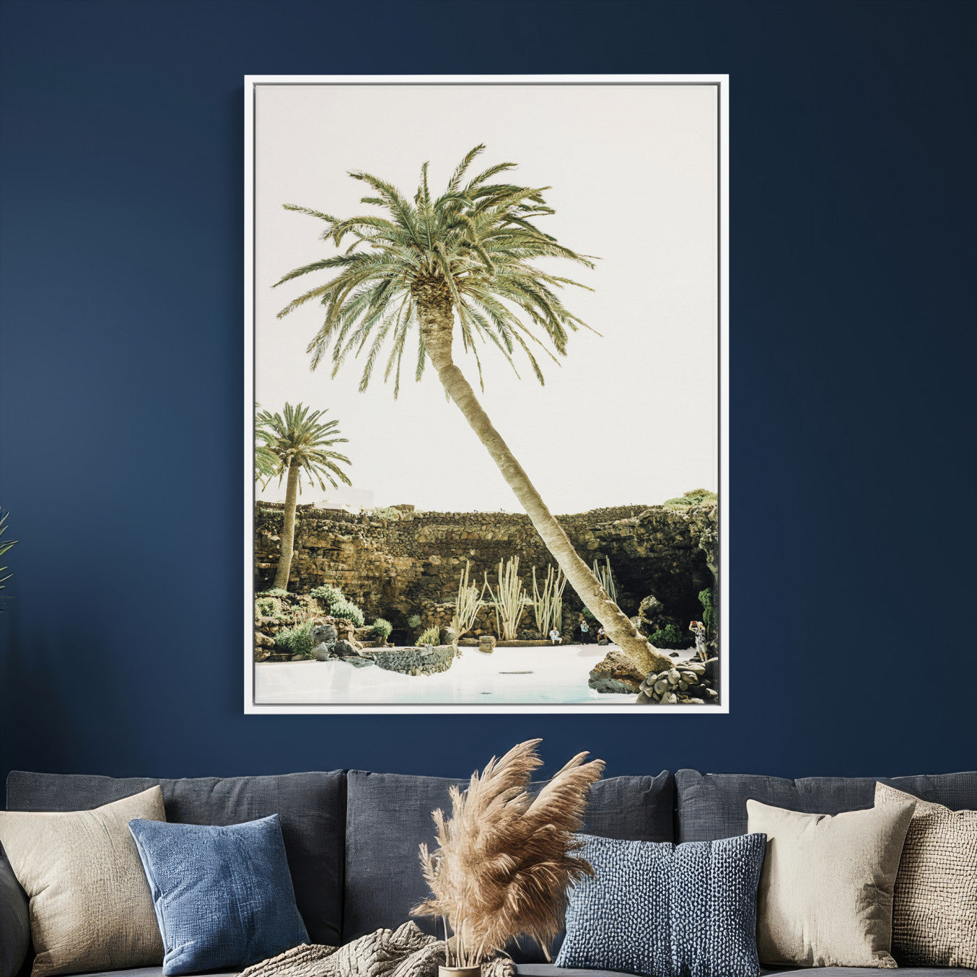 34739415-MGV-CV-24X36 - Jameos del Agua Lanzarote Spain Wall Art Canvas Print - Volcanic Oasis Palm Tree Pool