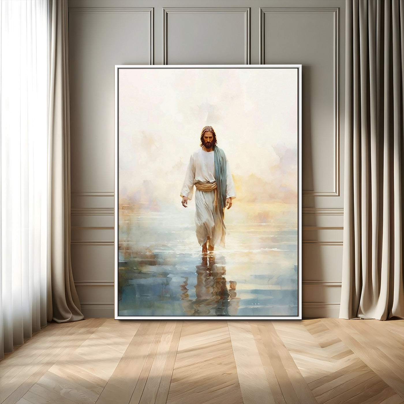 MGV-FC-24X36 - Jesus Walking on Water Wall Art Canvas Print, Christian Wall Art Print, God Jesus Print