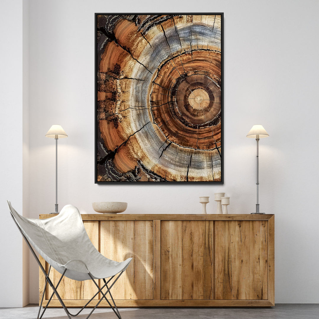 Tree Rings Wall Art Canvas Print, Framed Wood Texture Art Picture Print, Rustic Pattern Perfect Rustic Organic Decor Artwork, Framed Wood