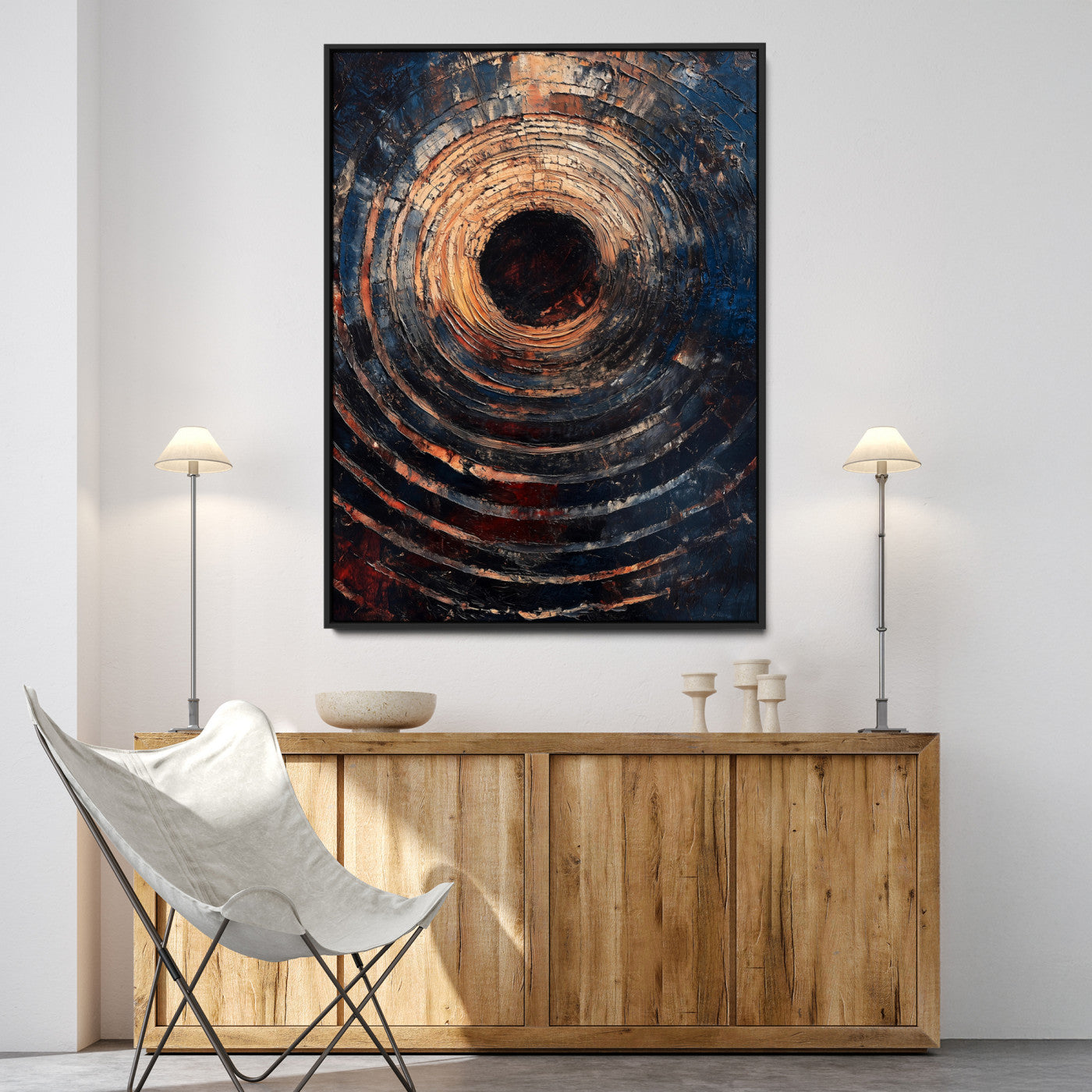 Textured Spiral Wall Art Canvas Print, Framed Abstract Void Art Picture Print, Wooden Vortex Perfect Modern Industrial Decor