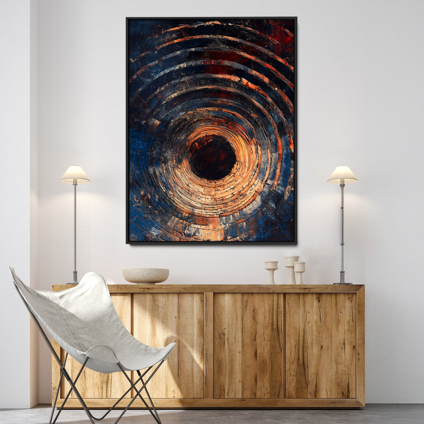 Textured Spiral Wall Art Canvas Print, Framed Abstract Void Art Picture Print, Wooden Vortex Perfect Modern Industrial Decor, Framed