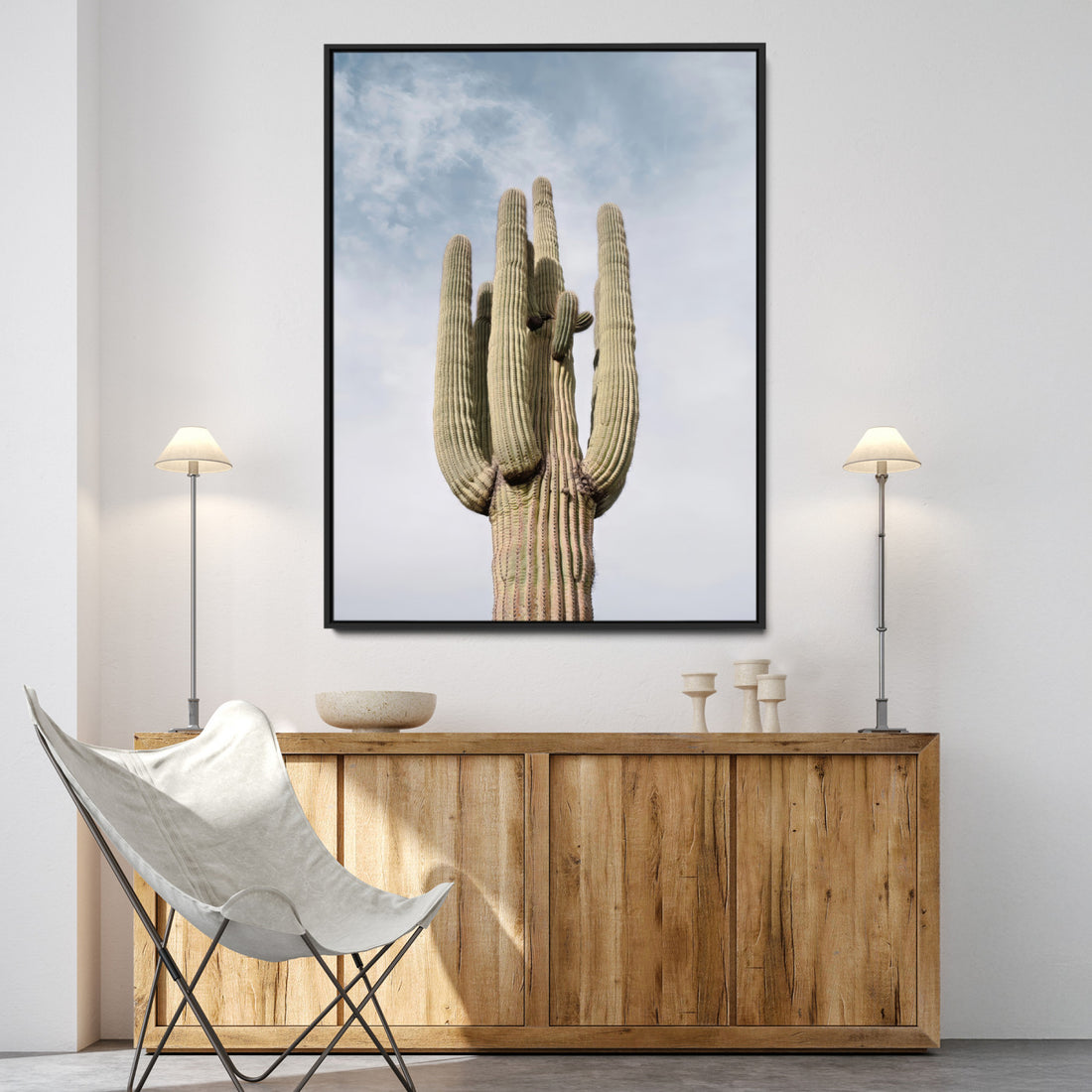 Saguaro Cactus Wall Art Canvas Print, Framed Earthy Desert Botanical Art