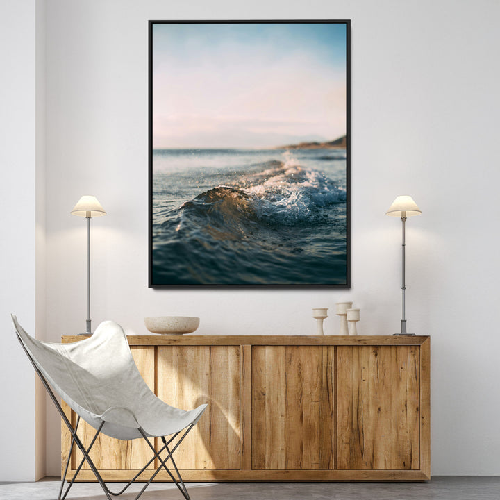 Ocean Waves Wall Art Canvas Print, Framed Coastal Serenity Wall Art Print, Golden Hour Perfect Modern Coastal Decor Artwork