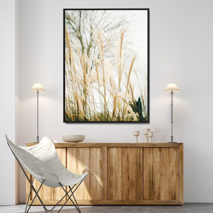 Pampas Grass Wall Art Canvas Print, Framed Neutral Tones Art Picture Print, Minimalist Nature Perfect Boho Minimalist Decor Artwork