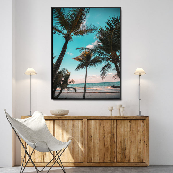 Palm Trees Wall Art Canvas Print, Framed Tropical Beach Art Picture Print, Ocean Breeze Perfect Tropical Coastal Decor Artwork