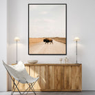 63874278-MGV-CV-24X36-Bison Crossing Wall Art Canvas Print, Framed Western Landscape Art Picture Print, Prairie Road Perfect Modern Ranch Decor Decor Artwork