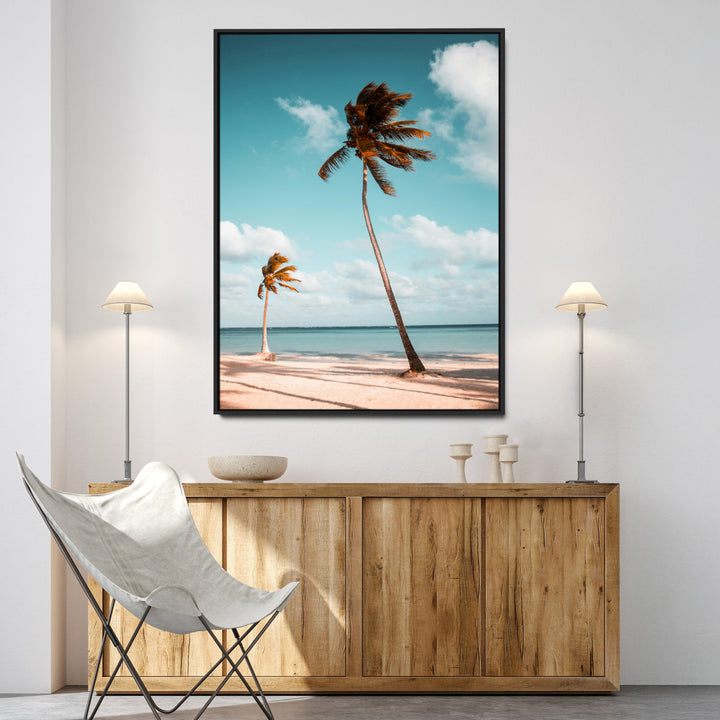 Tropical Beach Wall Art Canvas Print, Framed Coastal Palm Trees Art Picture Print, Serene Ocean View Perfect Tropical Coastal Decor Artwork