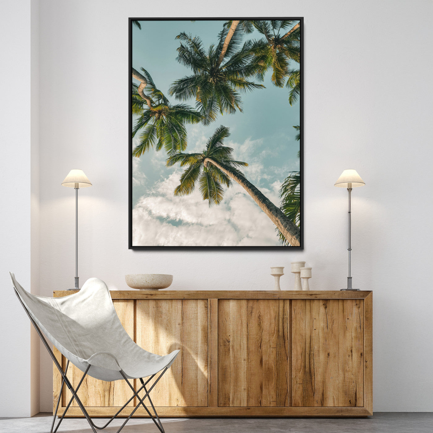 Tropical Palm Trees Wall Art Canvas Print, Framed Coastal Nature Art Picture Print, Relaxing Summer Vibes Perfect Boho Coastal Decor Artwork
