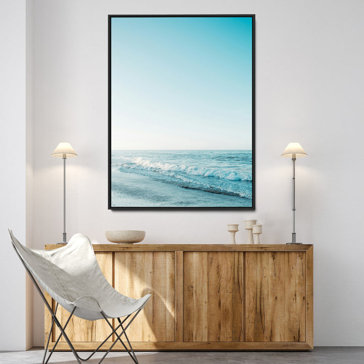Minimalist Ocean Wall Art Canvas Print, Framed Calm Seascape Art Picture Print, Soft Blue Tones Perfect Coastal Minimalist Decor Artwork