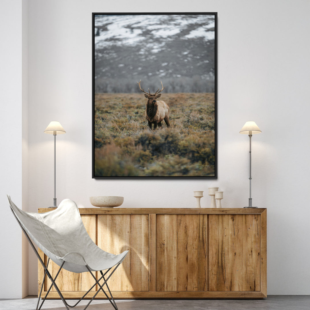 Wild Elk Wall Art Canvas Print, Mountain Wilderness Print, Framed Majestic Animal Art Print, Large Rustic Wildlife Wall Art Printing