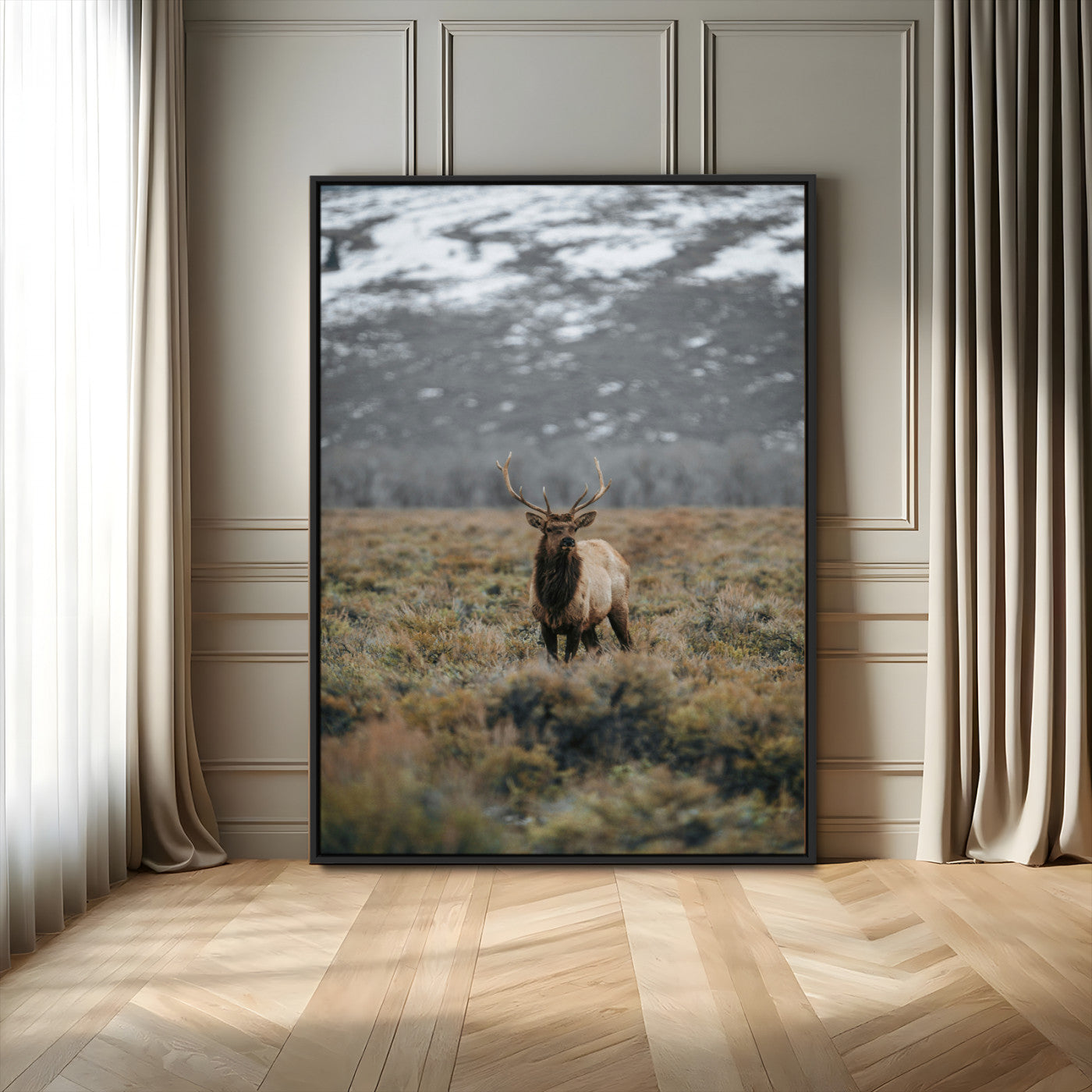 MGV-FC-24X36 - Wild Elk Wall Art Canvas Print, Framed Mountain Wilderness Art Picture Print, Majestic Animal Perfect Rustic Lodge Decor Artwork