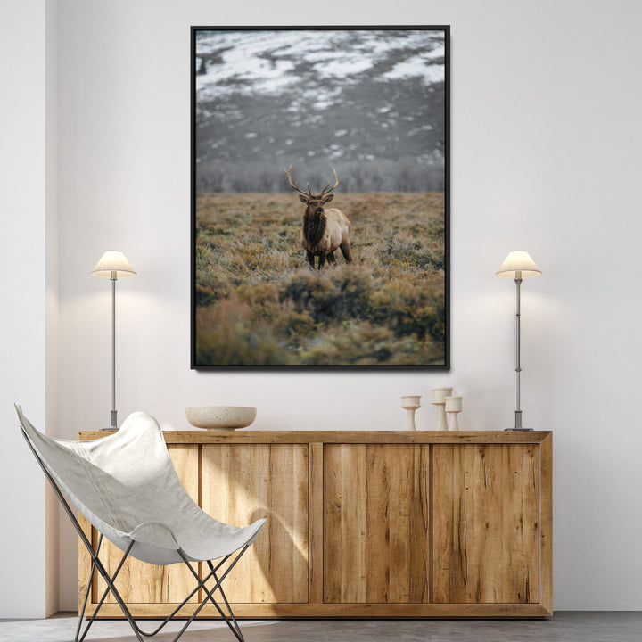Wild Elk Wall Art Canvas Print, Mountain Wilderness Print, Framed Majestic Animal Art Print, Large Rustic Wildlife Wall Art Printing