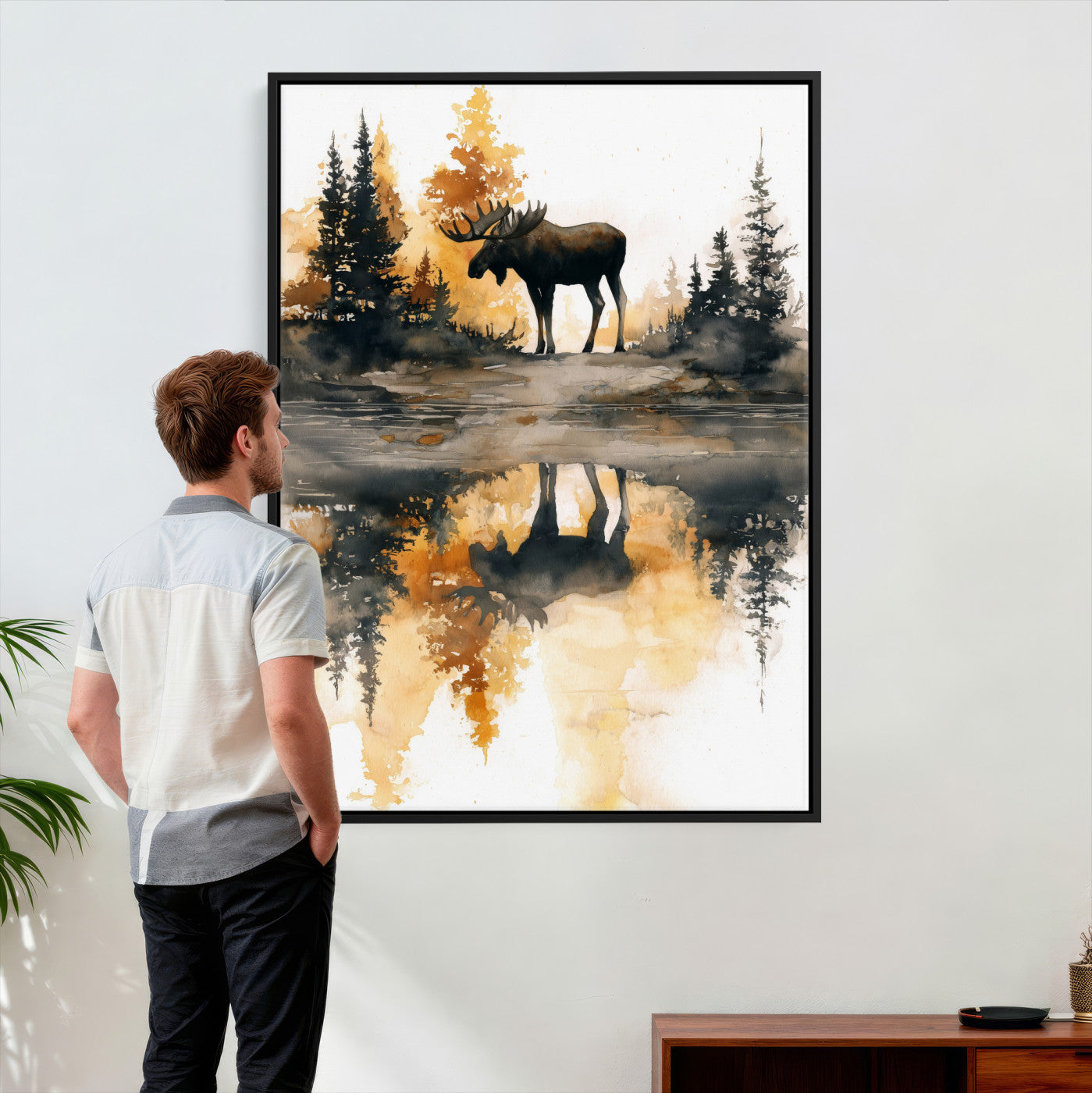 86920530-MGV-CV-24X36 - Abstract Moose Forest Wall Art Canvas Print – Wildlife Nature Artwork Print for Living Room, Cabin, and Office Decor