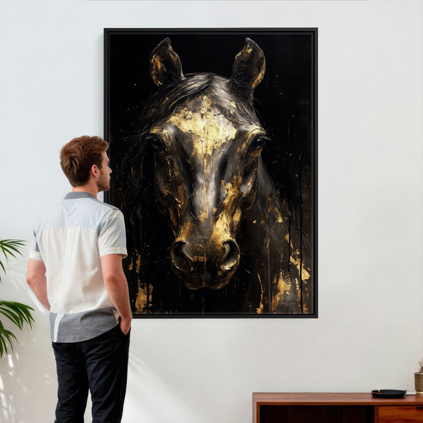 84049438-MGV-CV-24X36 - Abstract Horse Wall Art Canvas Print – Painting Style Western Equine Artwork Print for Living Room, Ranch, and Office Decor